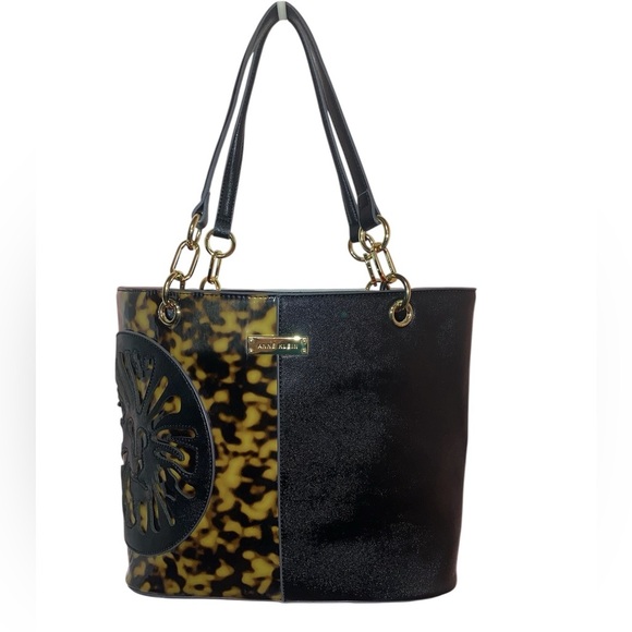 Anne Klein Cheetah Print Shoulder Bag-Purse-Tote Double Straps Gold Accents - Picture 1 of 12